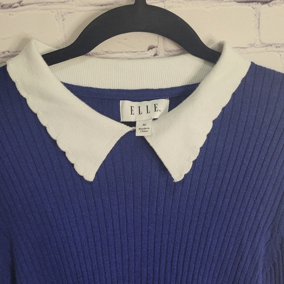 ELLE Ribbed Peplum Blue‎ SWEATER Sz.Medium - Picture 3 of 6